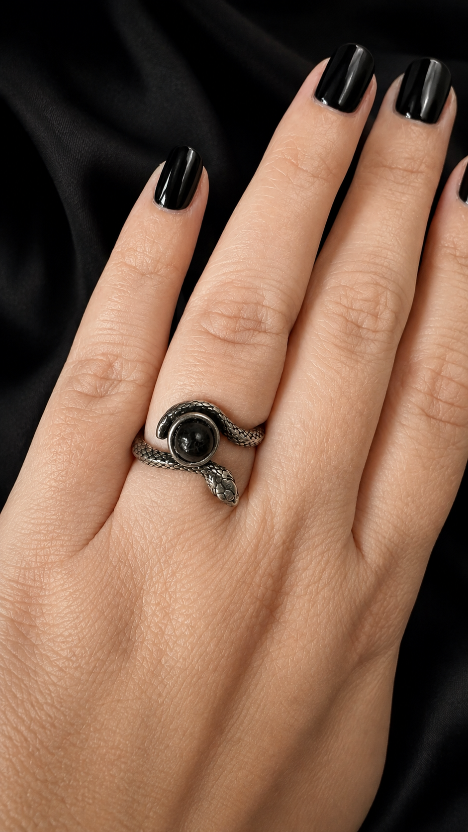 Bague serpent hypersthene