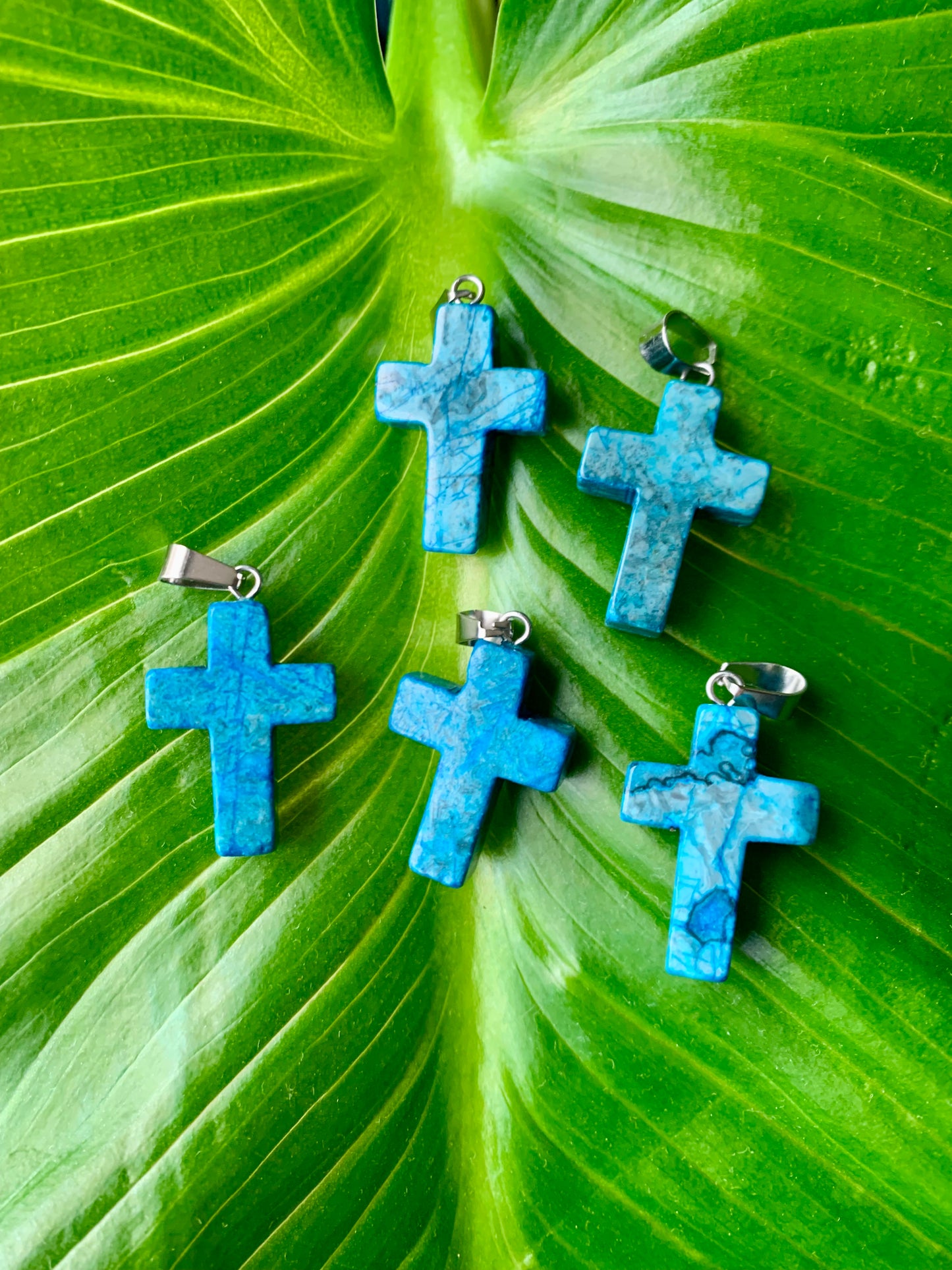 Blue agate cross pendant