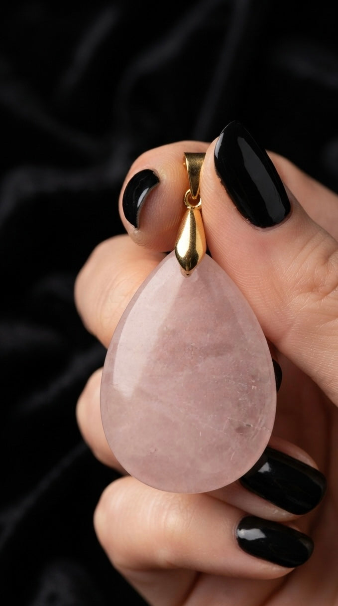 Pendentif goutte quartz rose