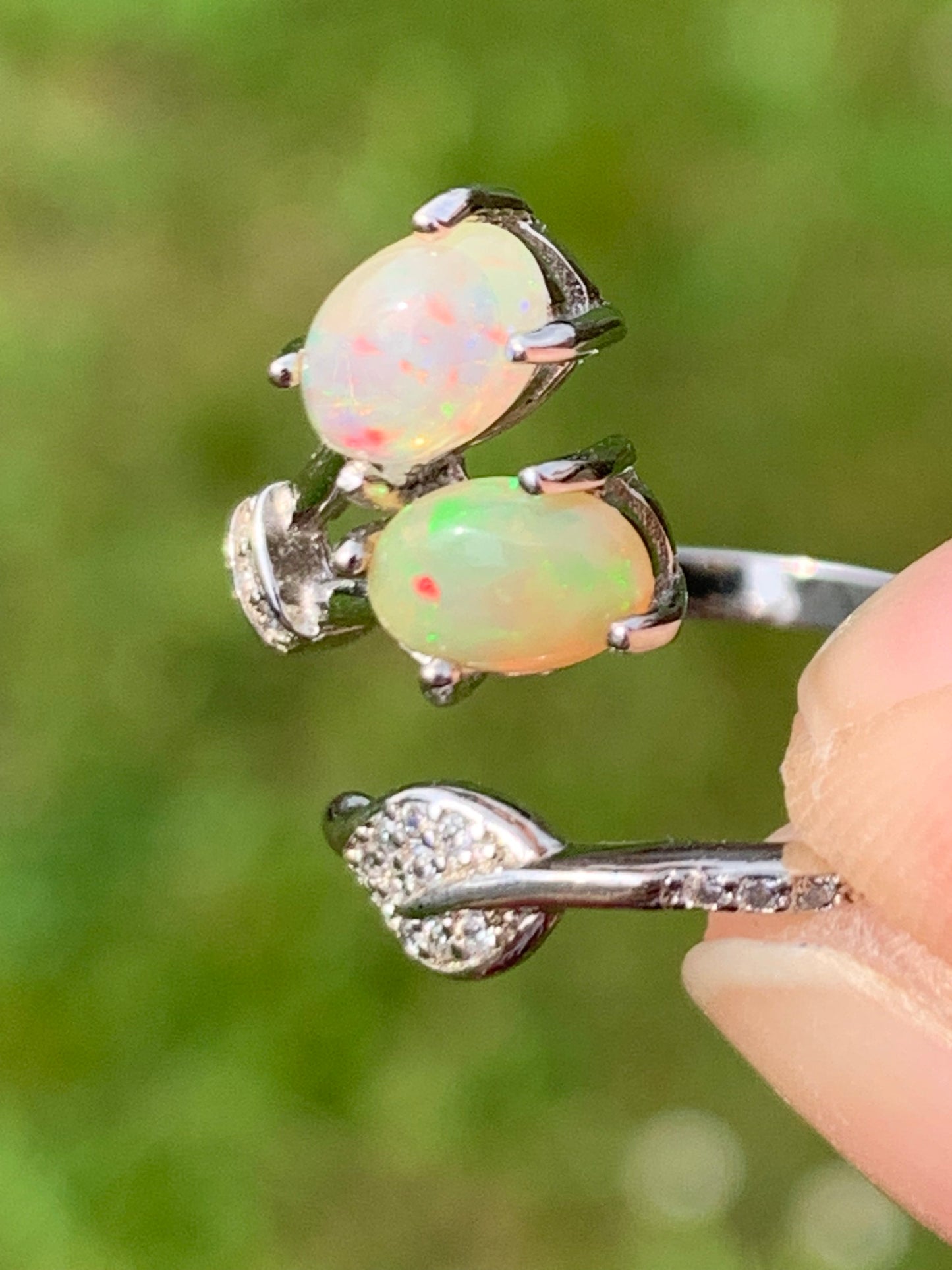 Double white opal ring