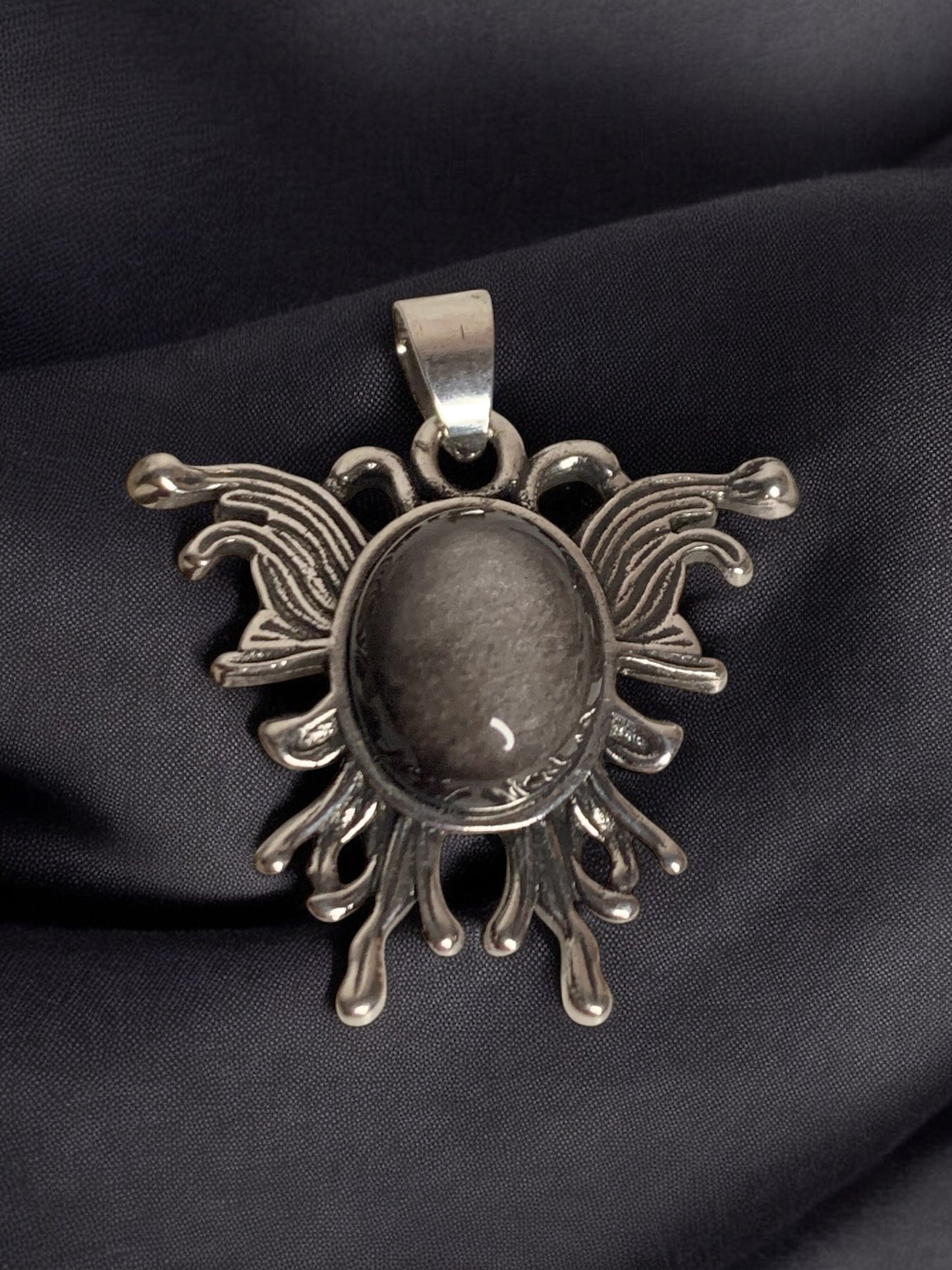 Silver Obsidian Butterfly Pendant