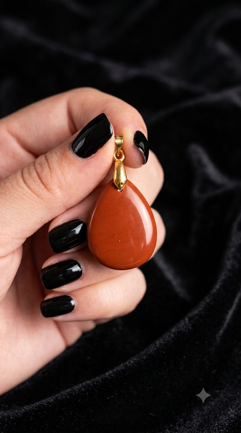 Pendentif goutte jaspe rouge