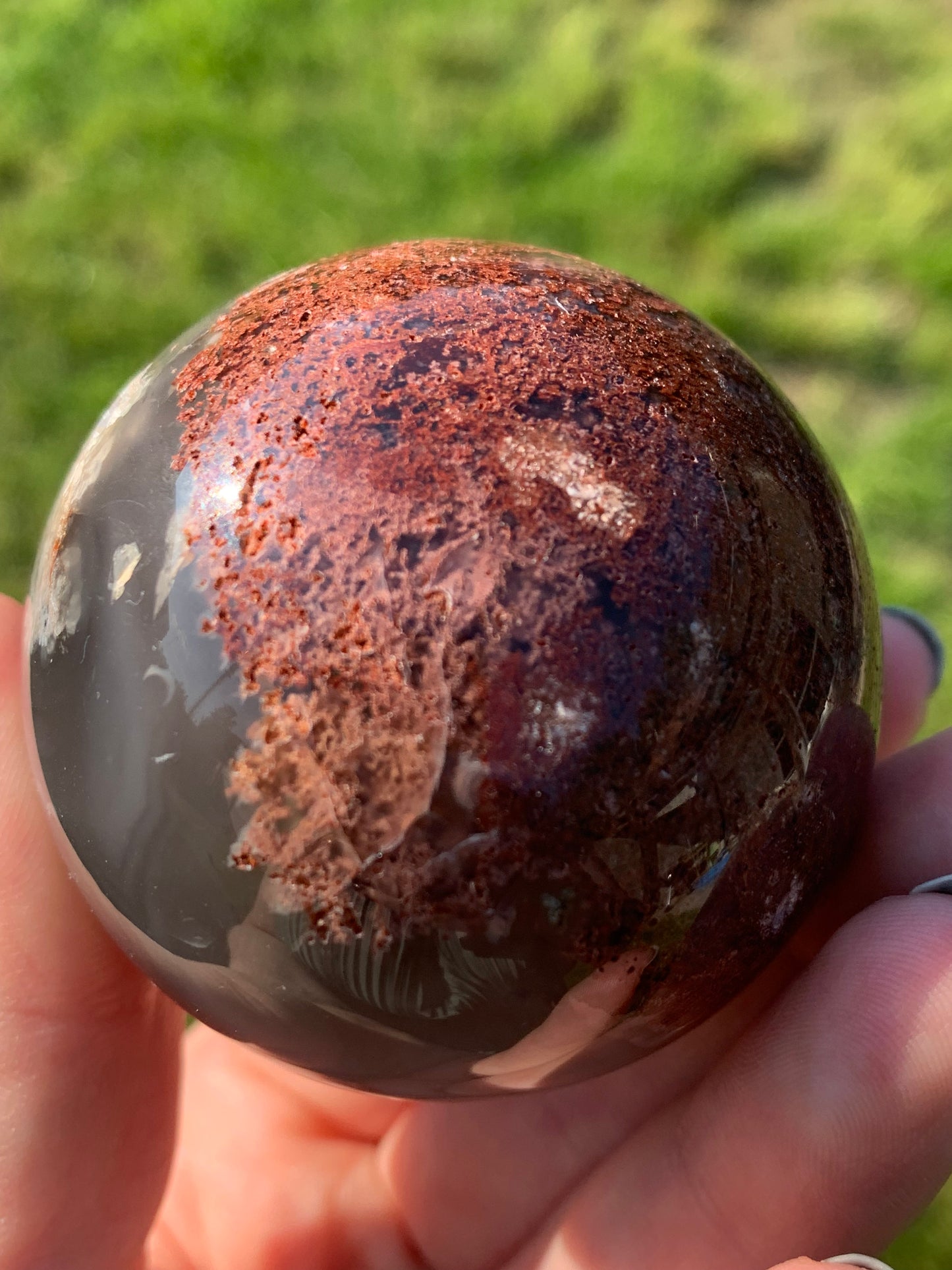 Red moss agate sphere