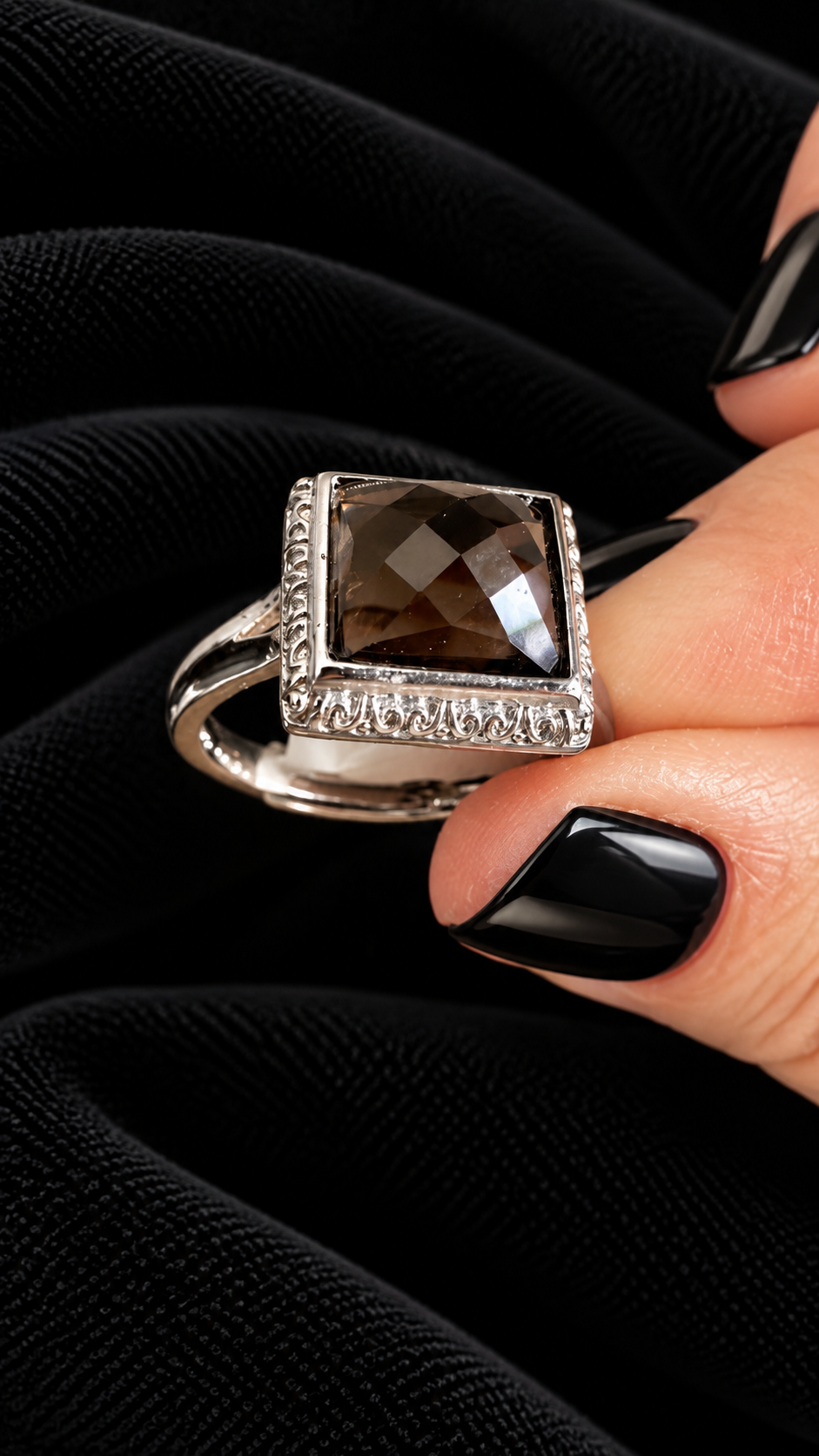 Bague quartz fumé