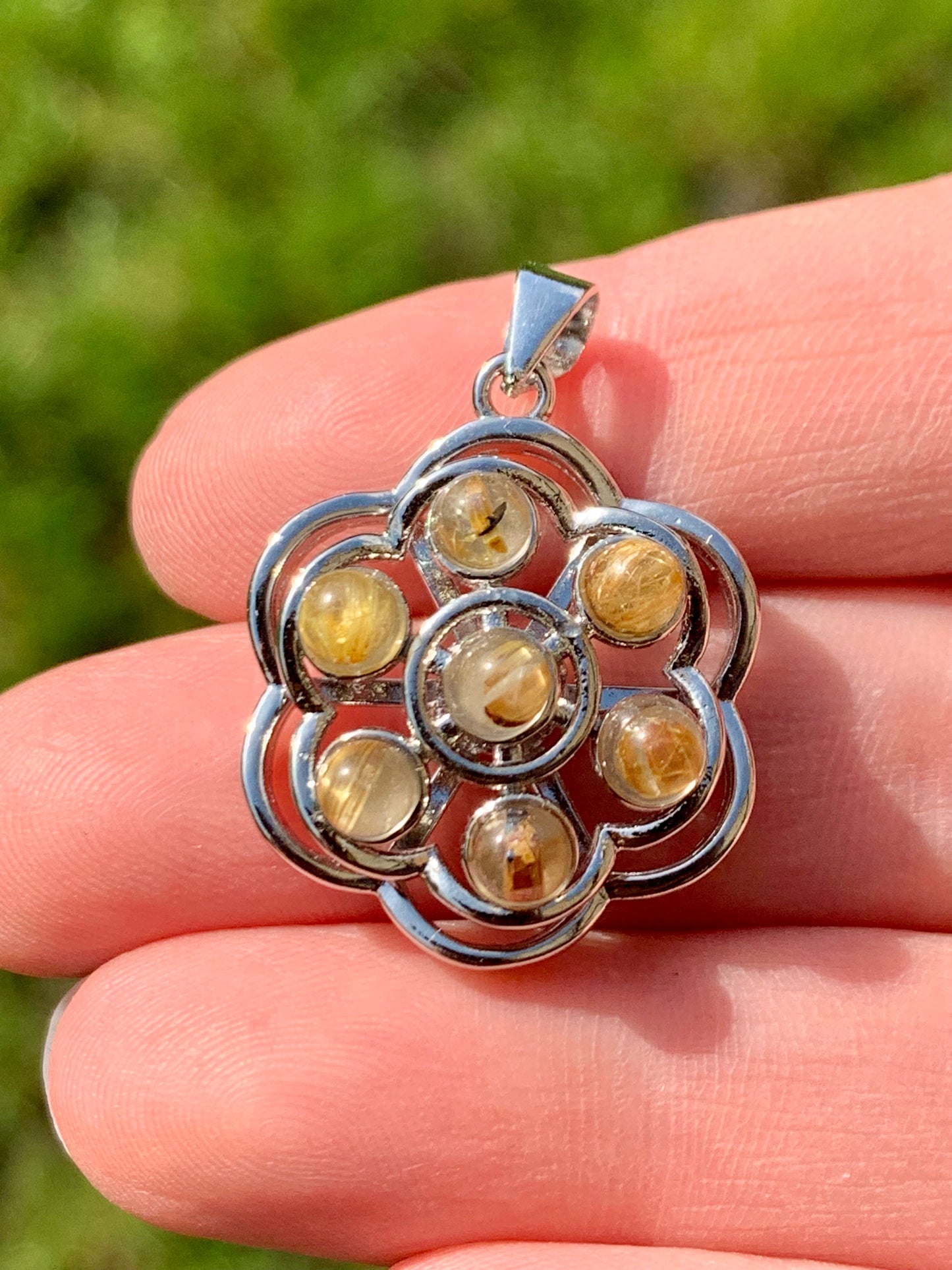 Pendentif anti stress quartz rutile doré