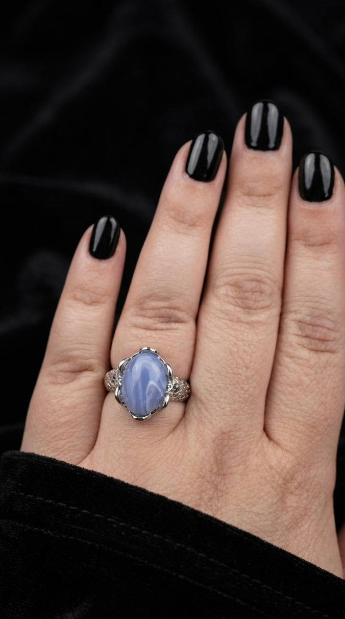 Bague calcédoine bleue