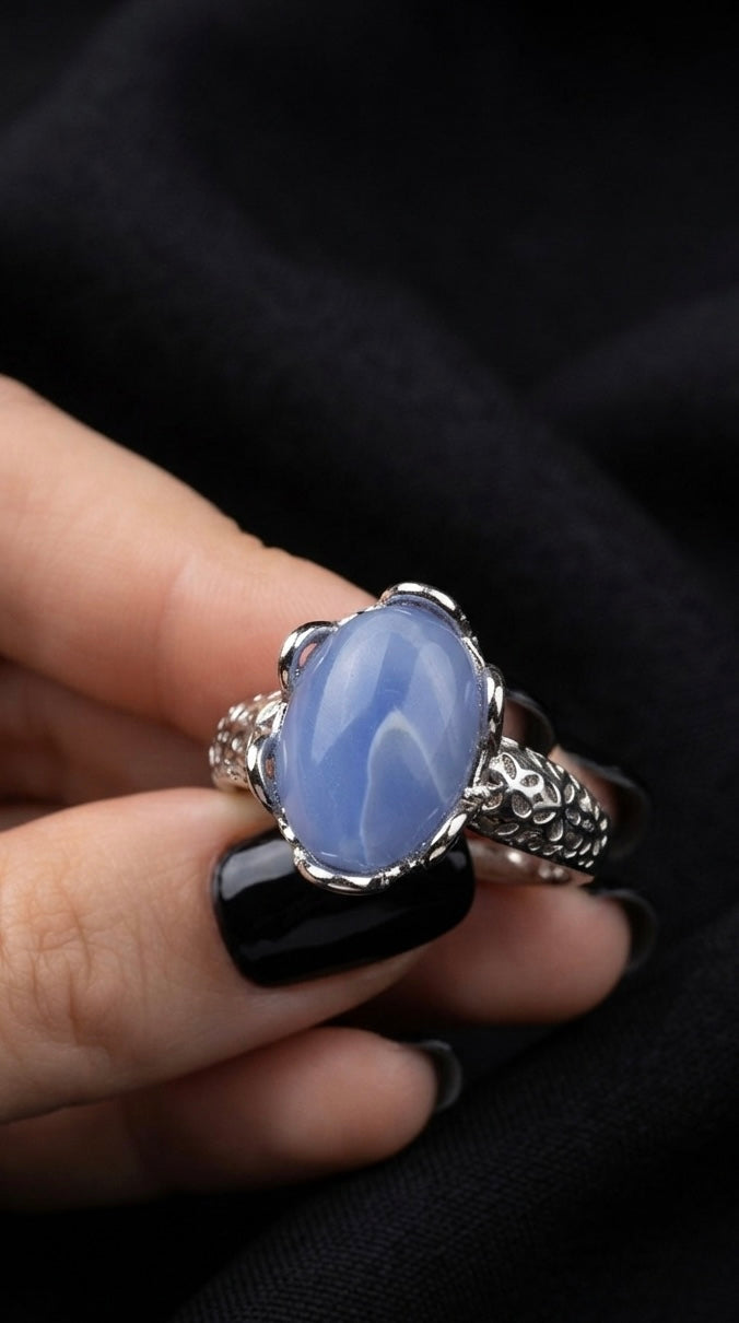 Bague calcédoine bleue