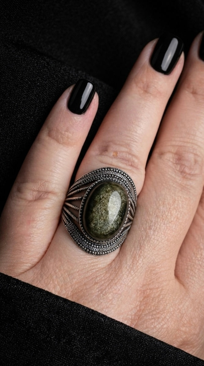 Bague obsidienne dorée