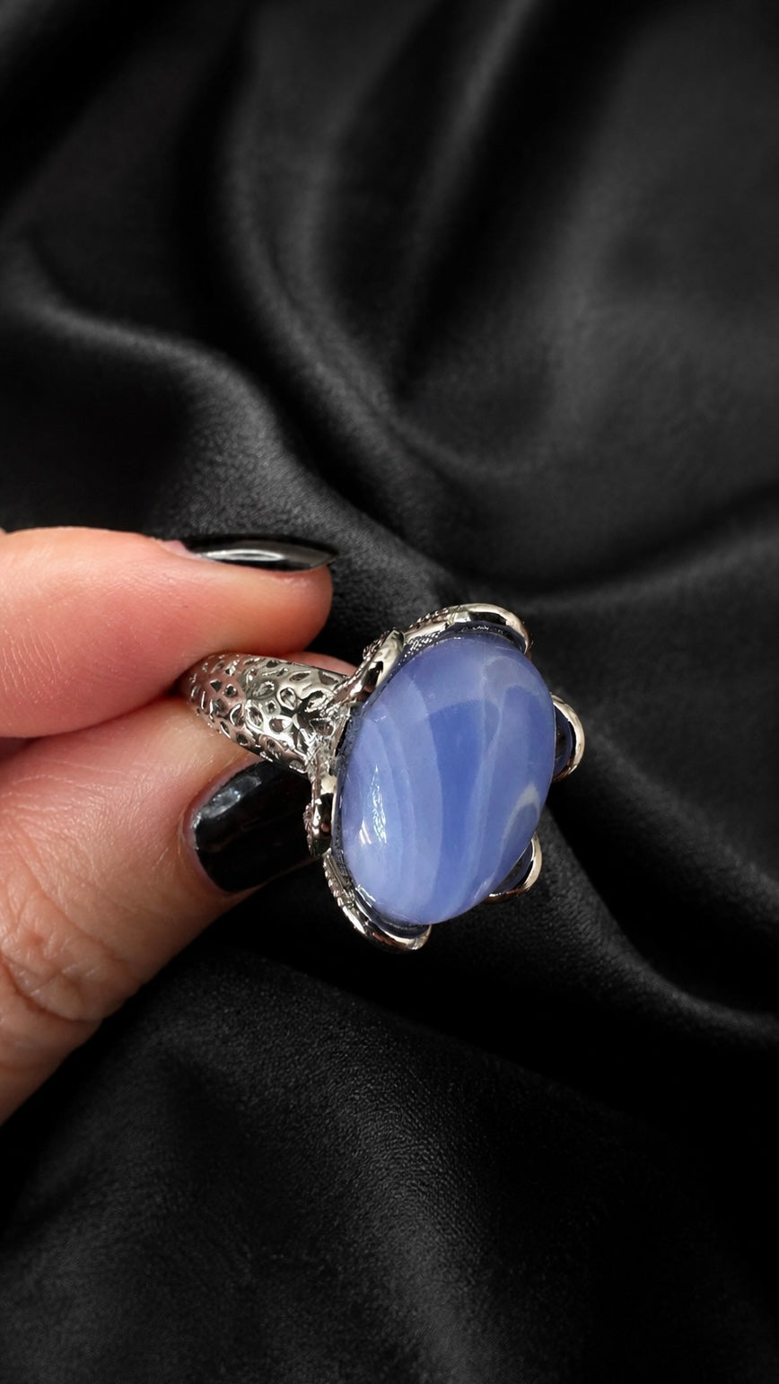 Bague calcédoine bleue