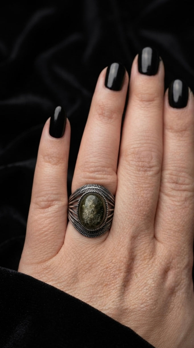 Bague obsidienne dorée