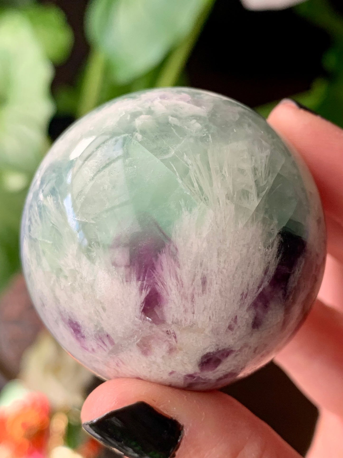 Sphere fluorite neige / plume