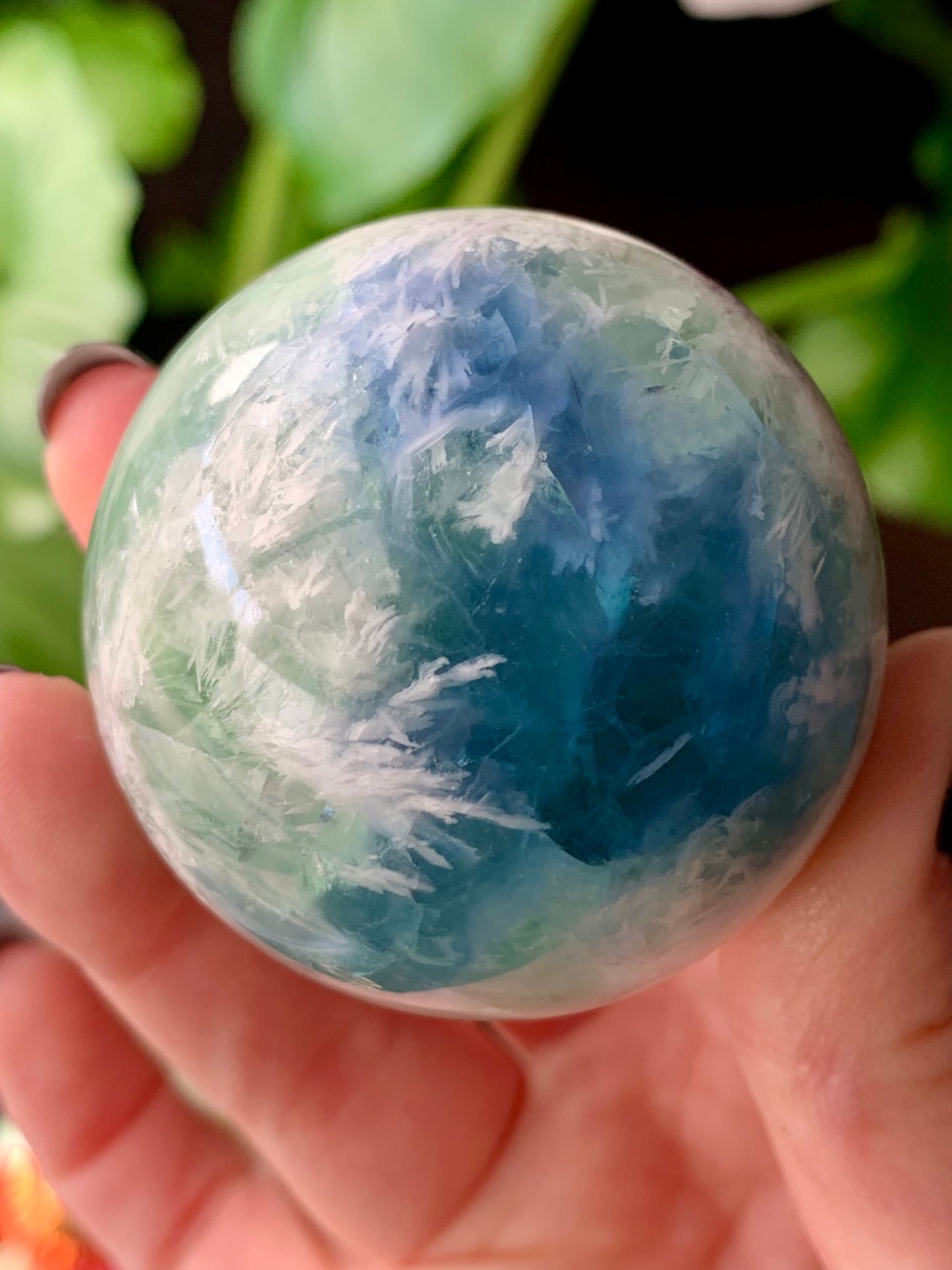 Sphere fluorite neige / plume