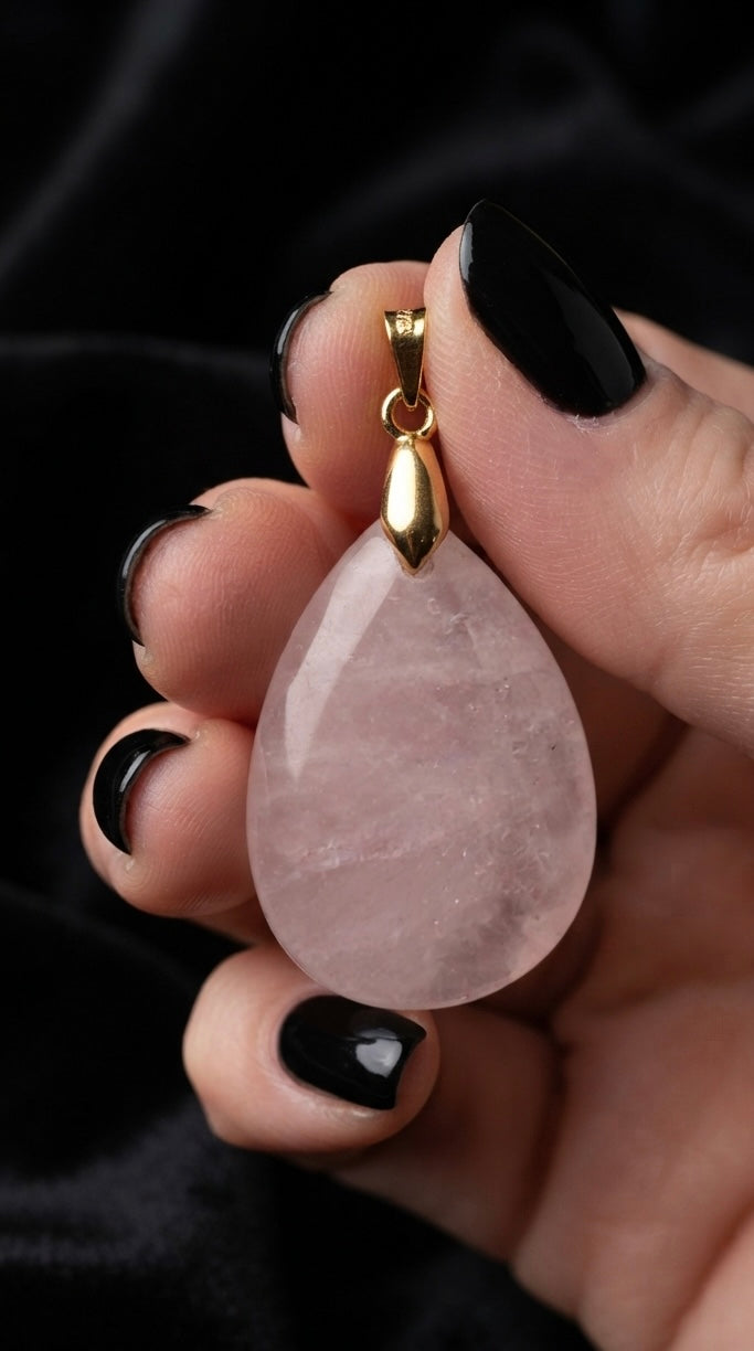 Pendentif goutte quartz rose