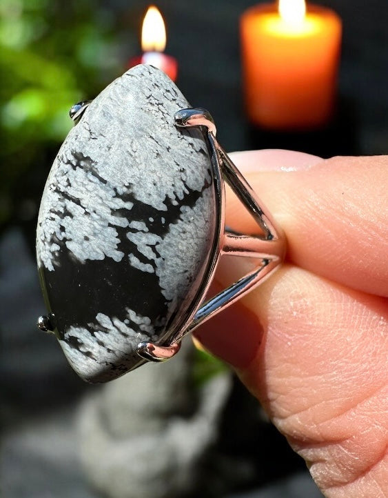 Bague obsidienne flocon de neige