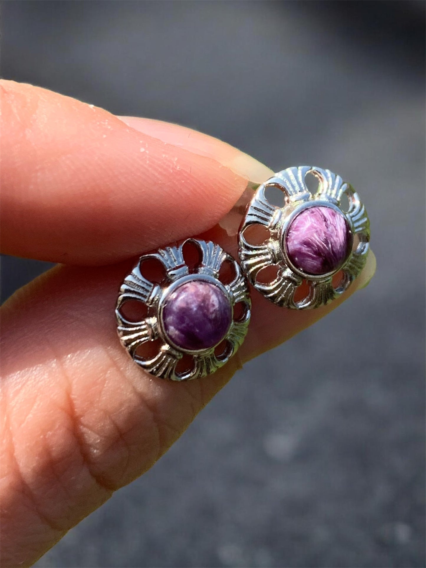 Boucles d’oreilles charoite