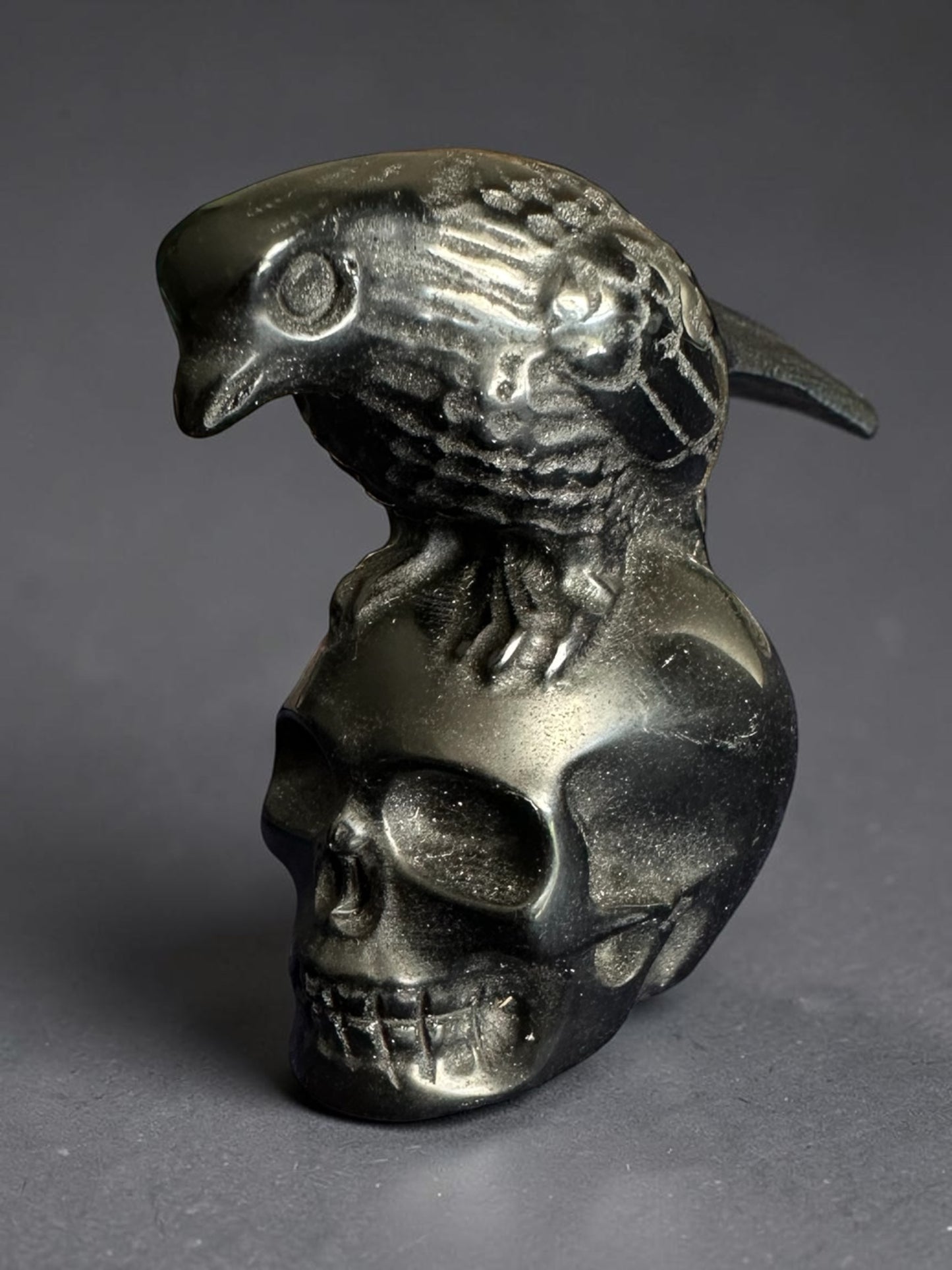 Crâne corbeau obsidienne