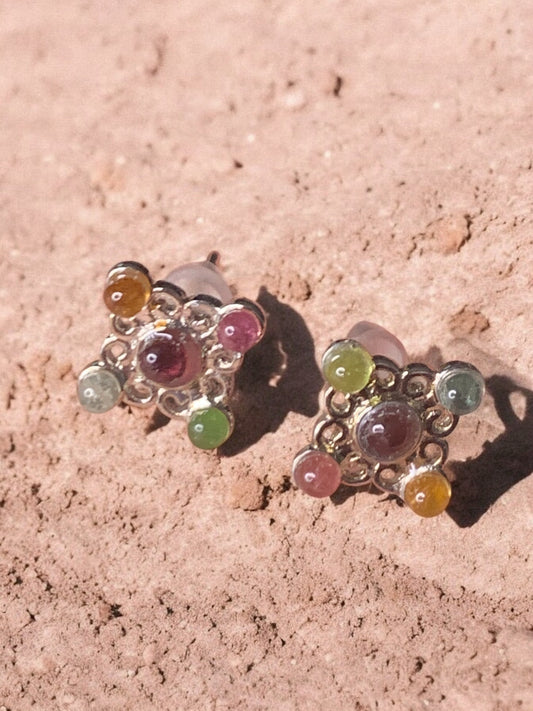 Boucles d’oreilles tourmaline multicolore