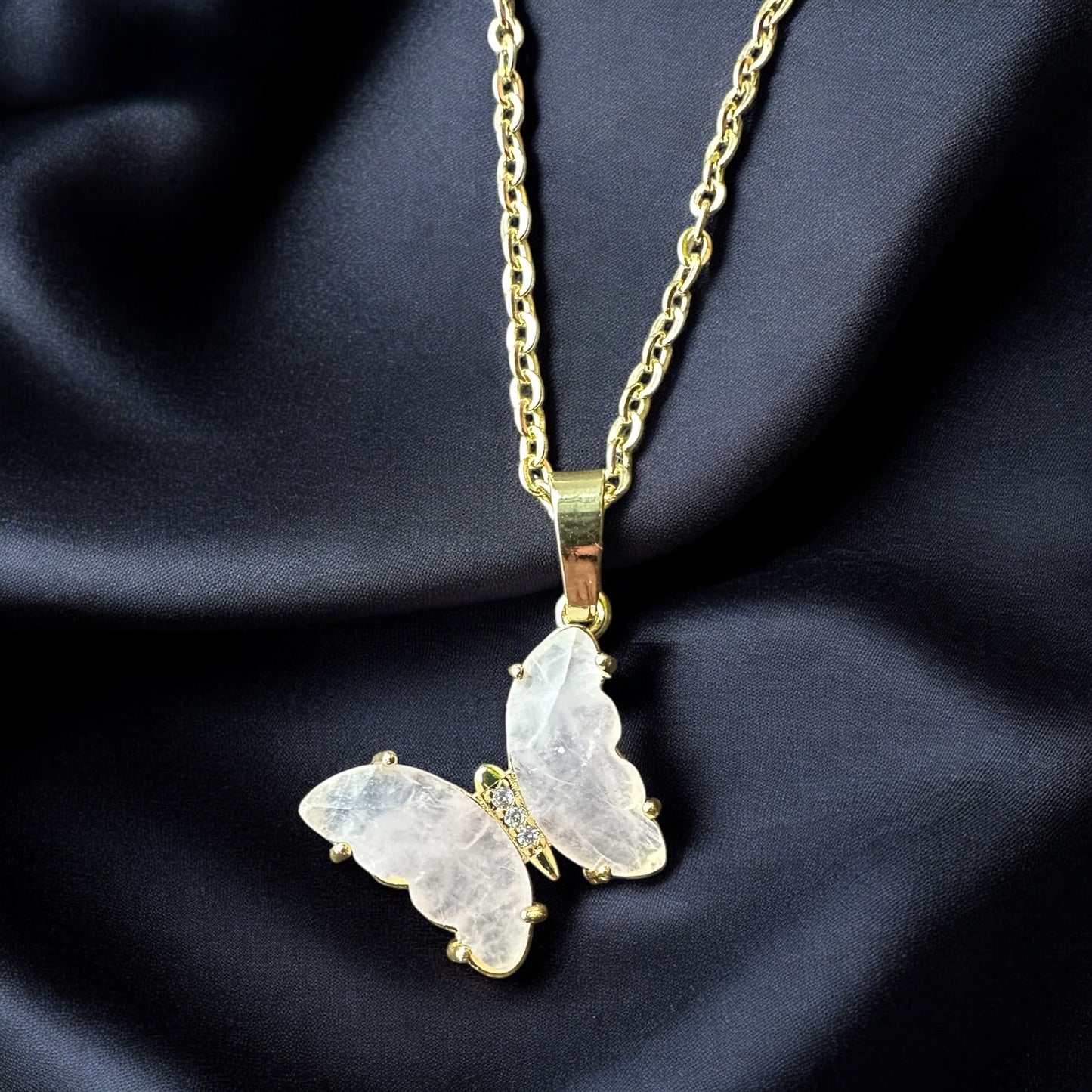 Collier papillon quartz rose