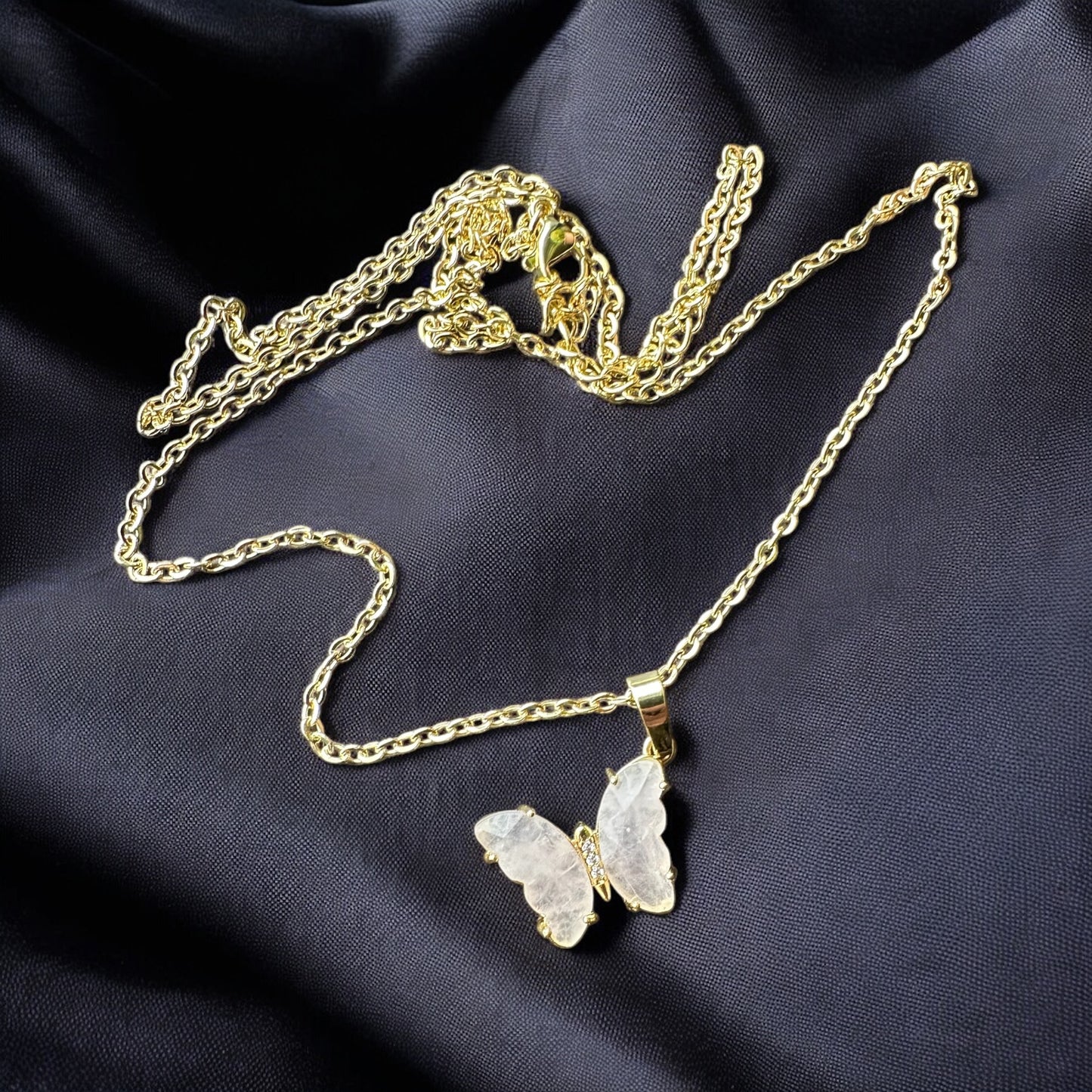 Collier papillon quartz rose