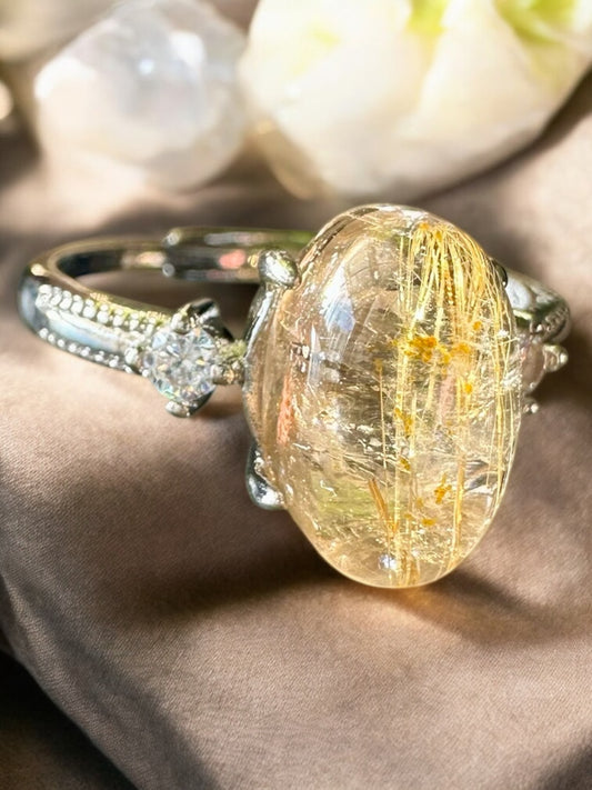 Bague quartz rutile doré 2