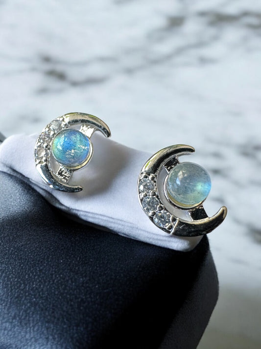 Boucles d’oreilles labradorite lune