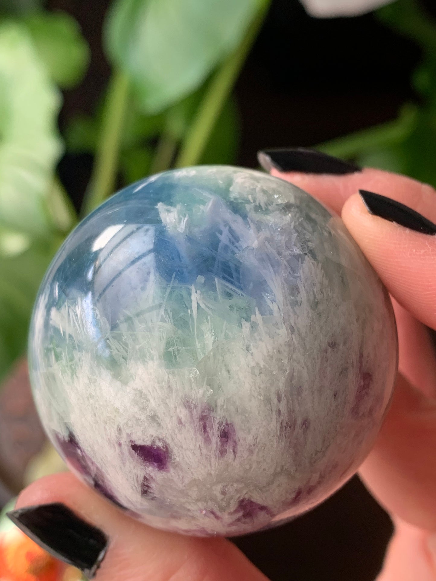 Sphere fluorite neige / plume